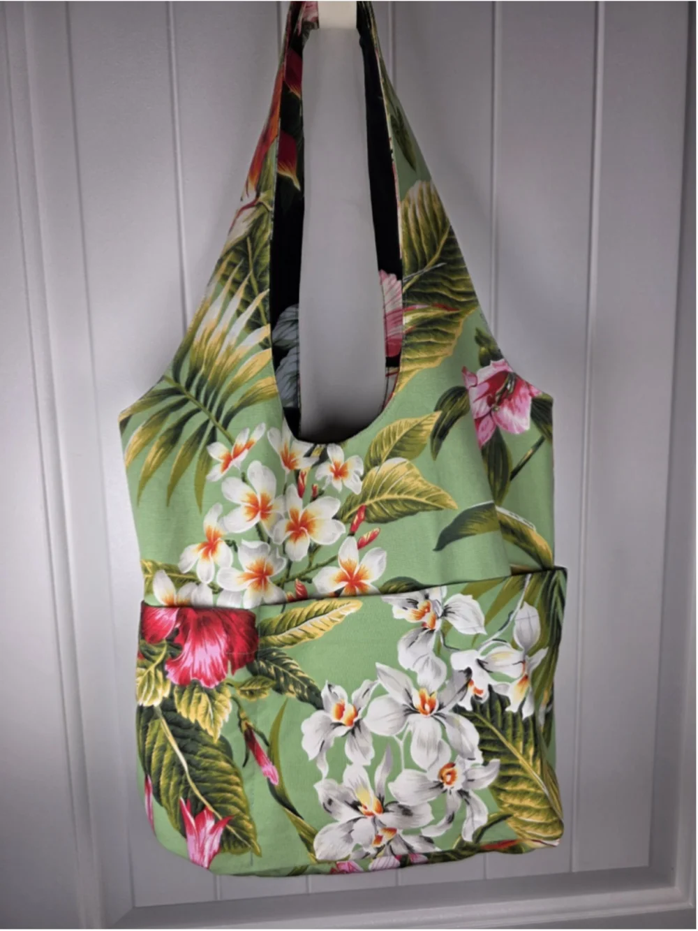 Pinkham Made In Hawaii Reversible Canvas Tote Bag Tropical Hibiscus Floral Black